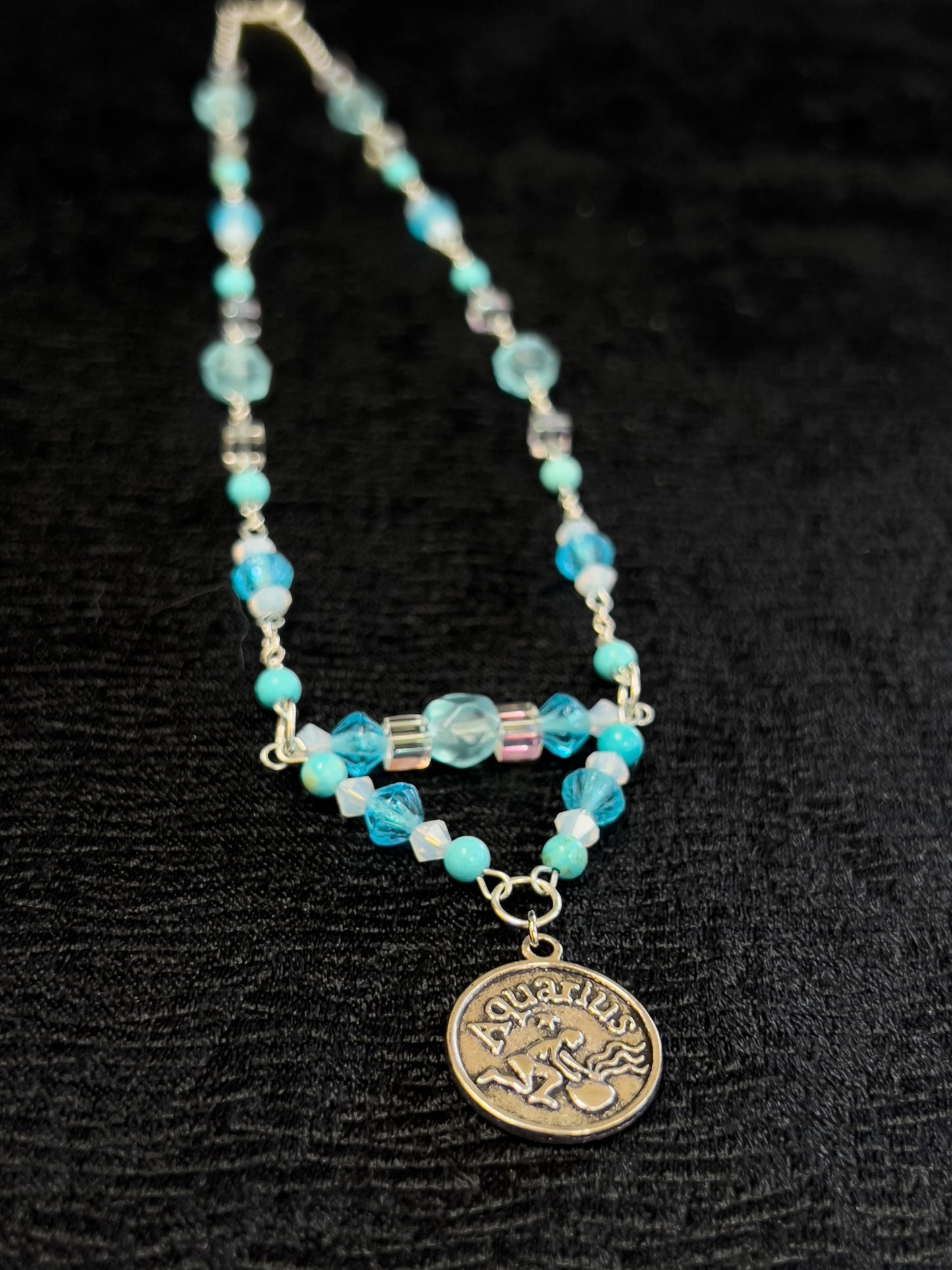 Beaded Aquarius Zodiac Charm Necklace