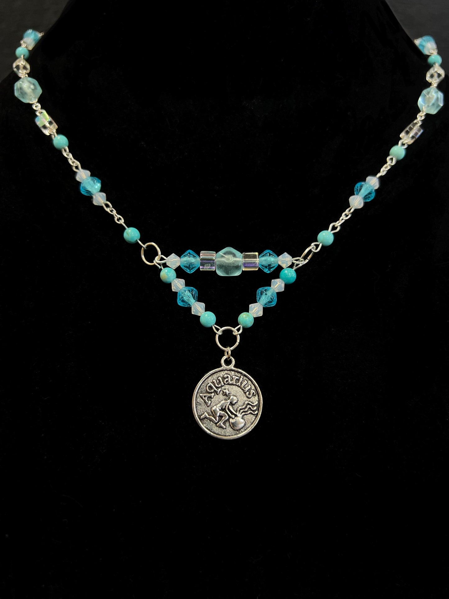 Beaded Aquarius Zodiac Charm Necklace