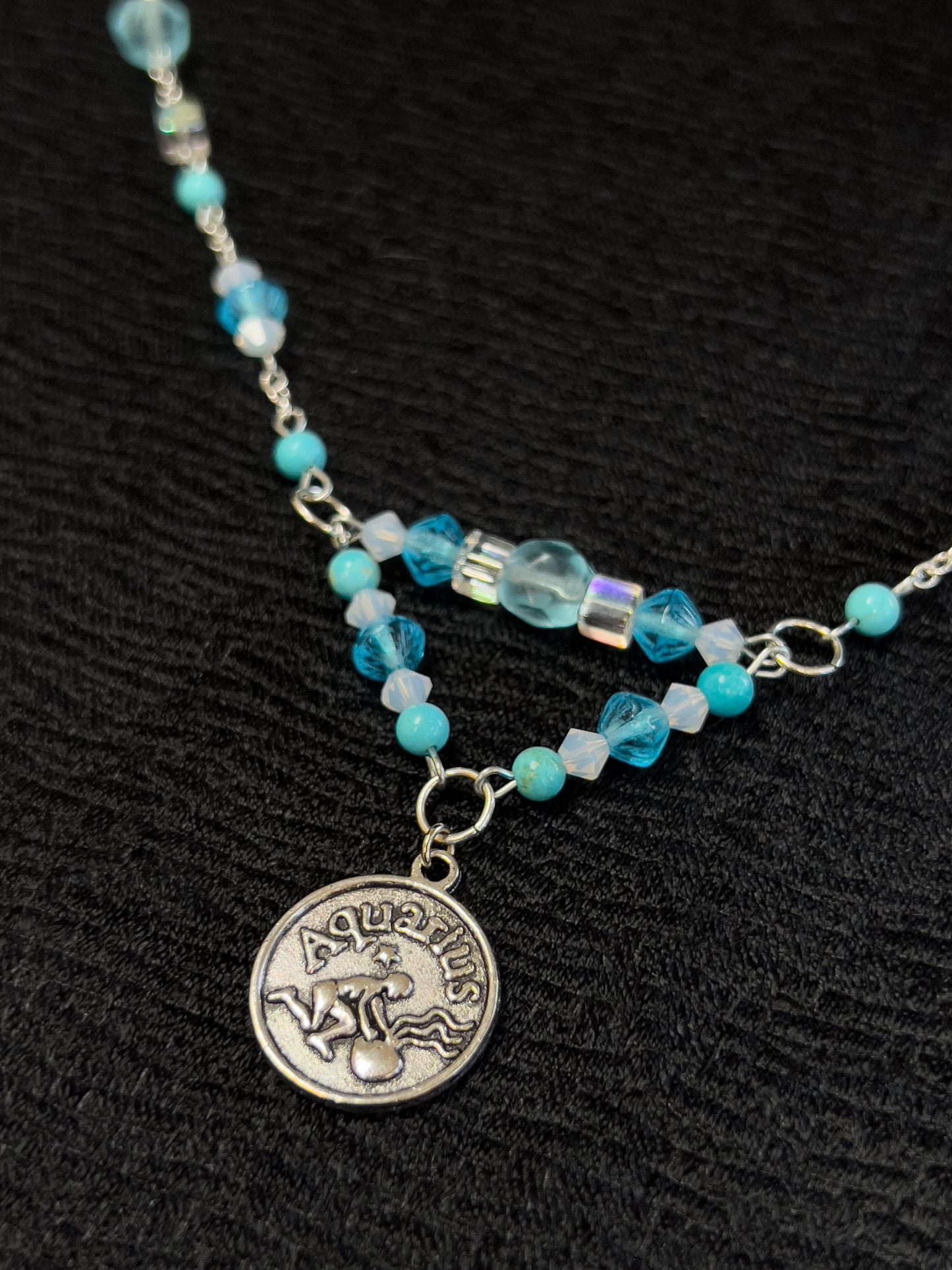 Beaded Aquarius Zodiac Charm Necklace