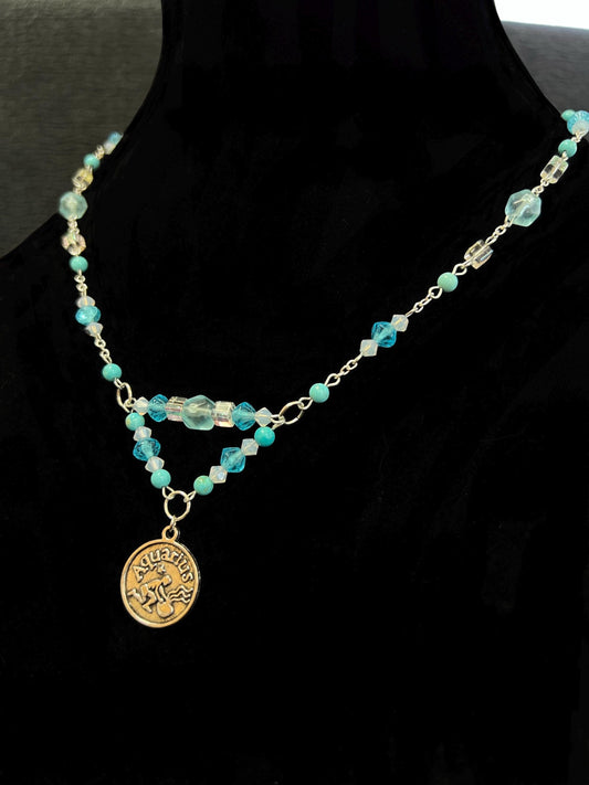 Beaded Aquarius Zodiac Charm Necklace