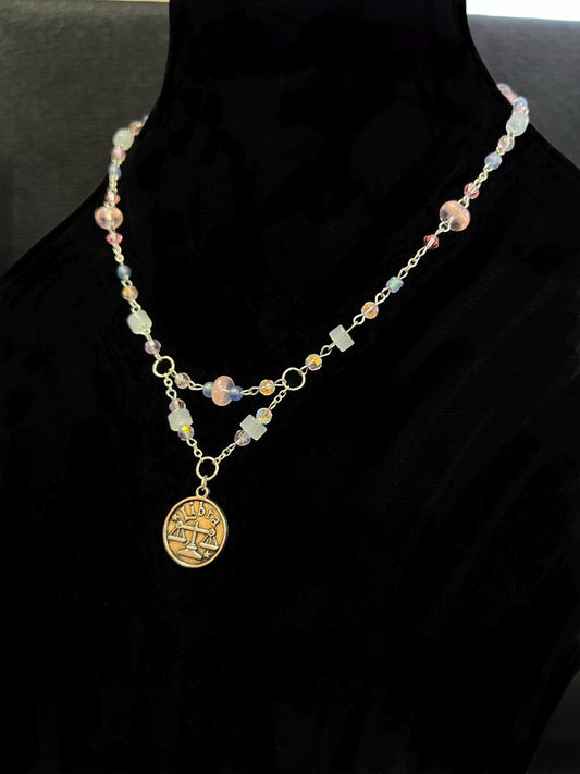 Beaded Libra Zodiac Charm Necklace